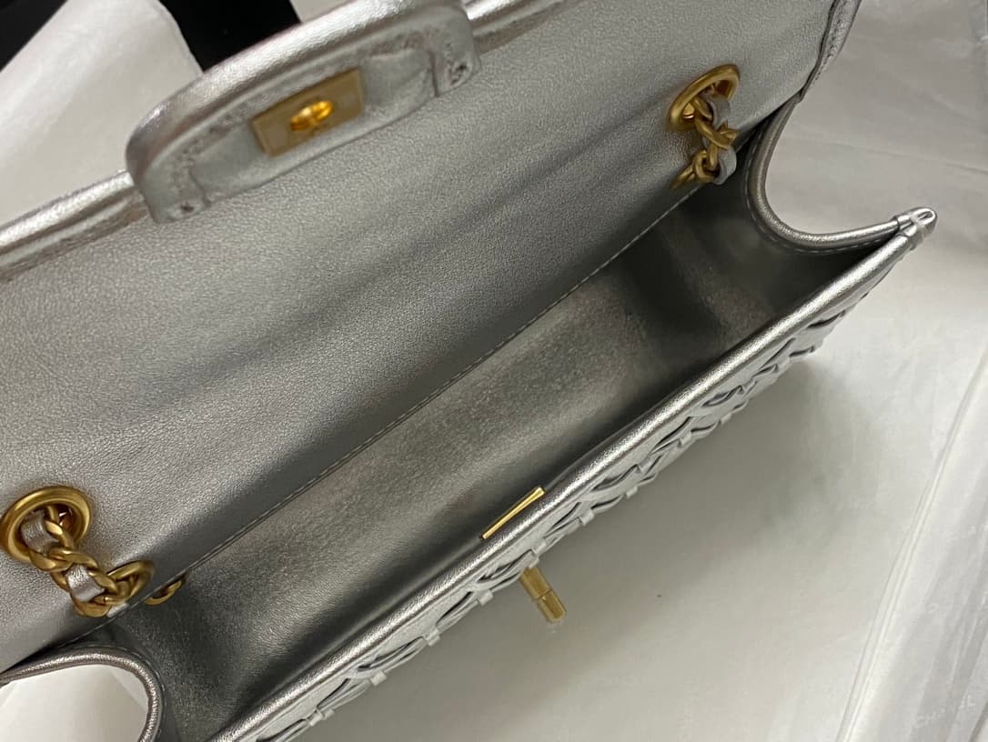 Chanel Small Flap Bag Metallized Braided Calfskin & Gold-Tone Metal  Silver AS4797 High