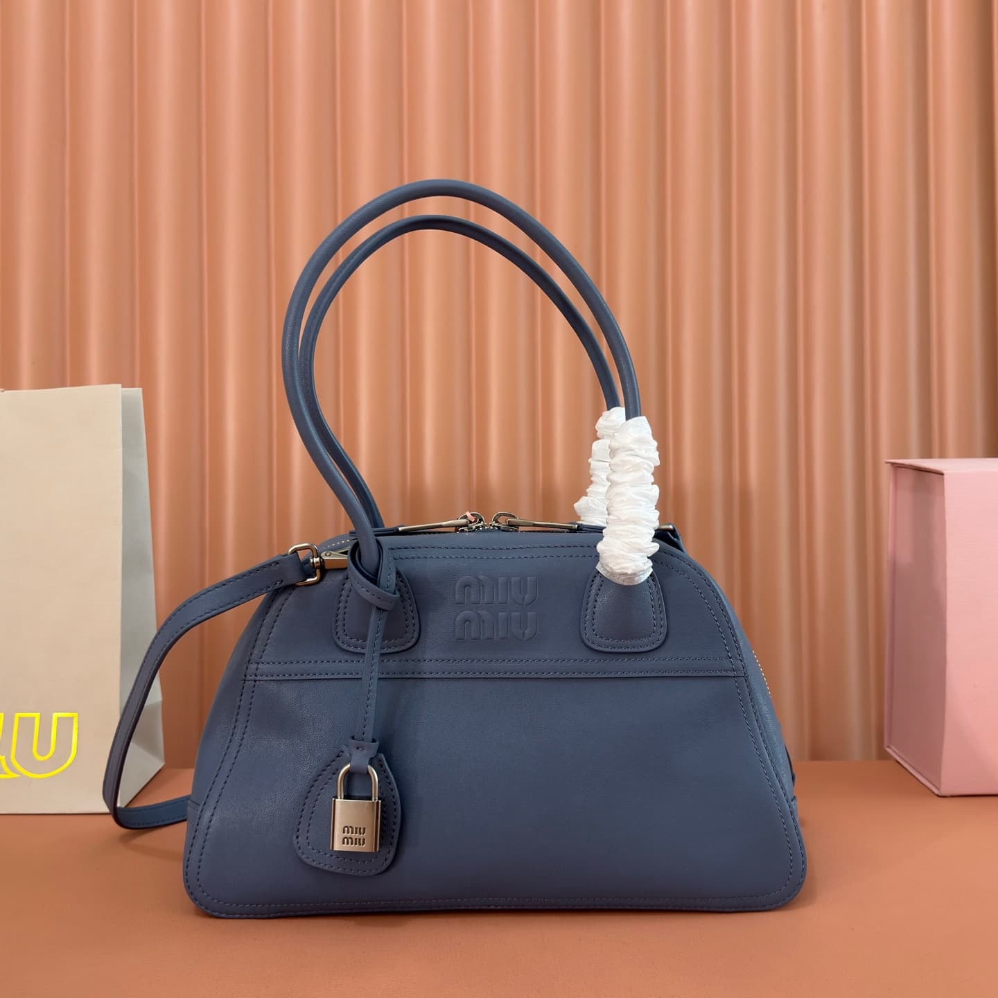 Miu Miu Vivant nappa leather bag Dark Blue 5bb199 TOP