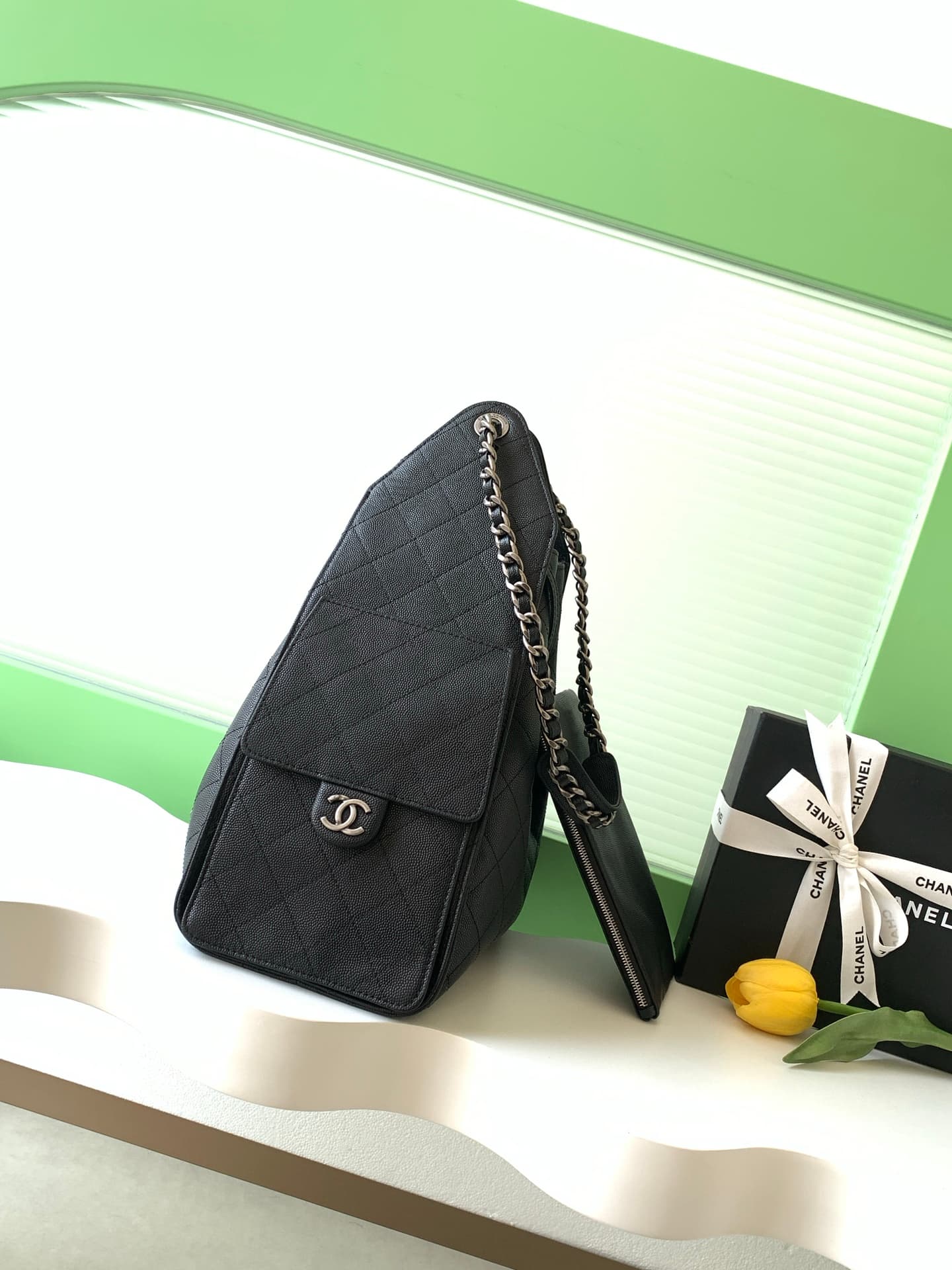 Chanel 25 Medium Hobo handbag AS5311 Grained Calfskin & Silver-tone metal Black A