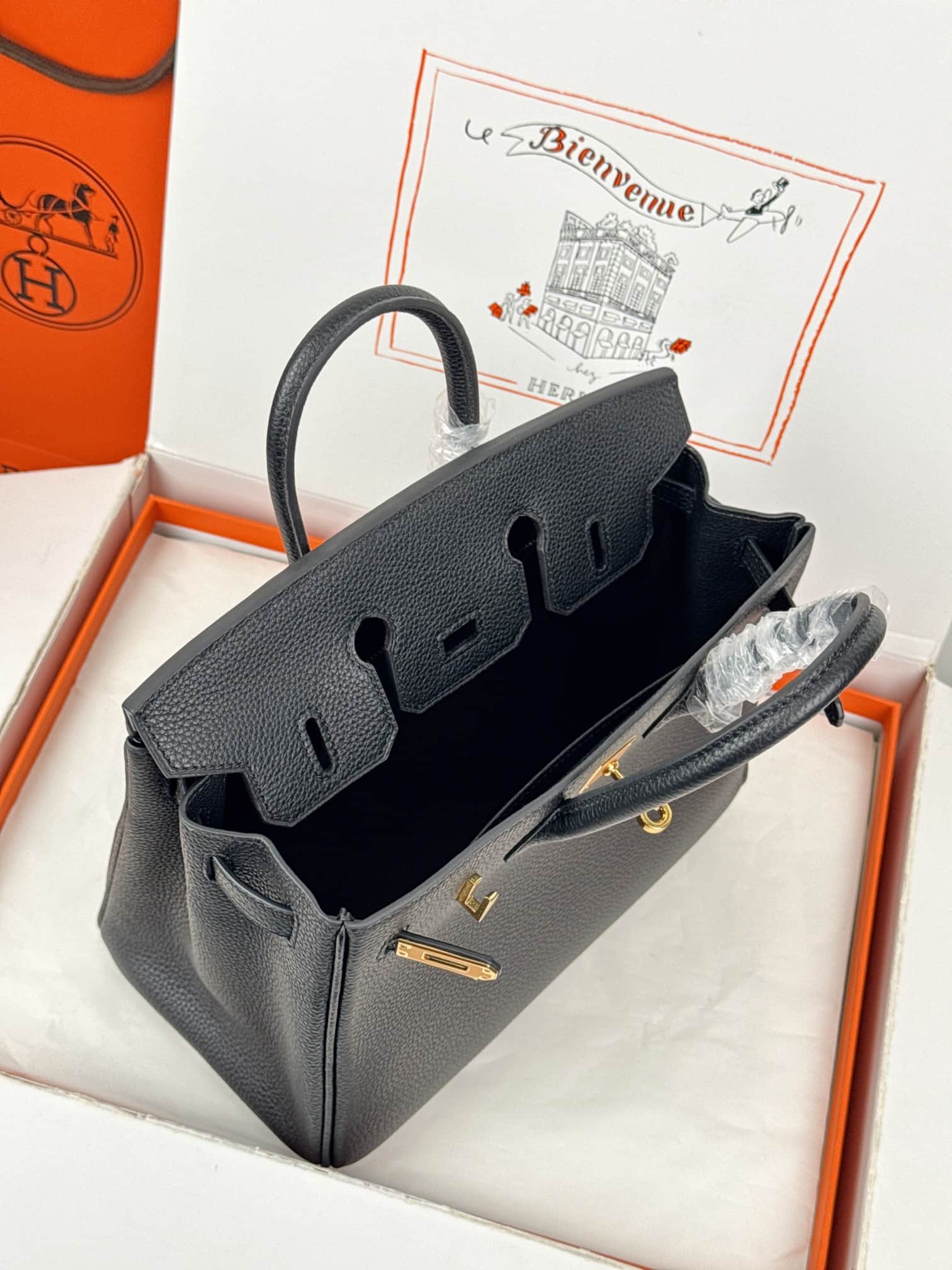 Hermes Birkin 25/30 Bag Togo Calfskin Leather Black High