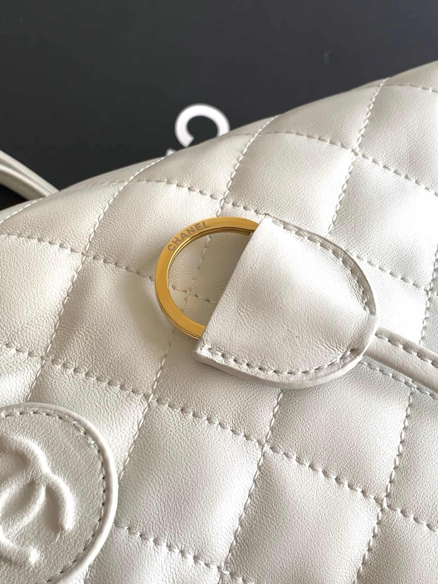 Chanel Clutch with Leather Strap Quilted Leather & Gold-tone Metal AP5227 White A