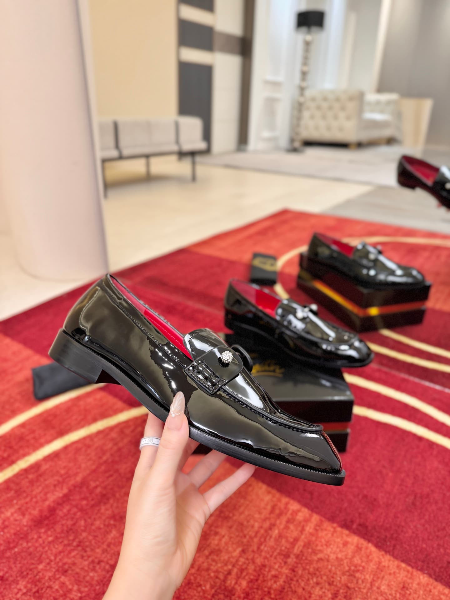 Christian Louboutin Chambelimoc Night Strass Patent Calf Leather Black Men Loafers