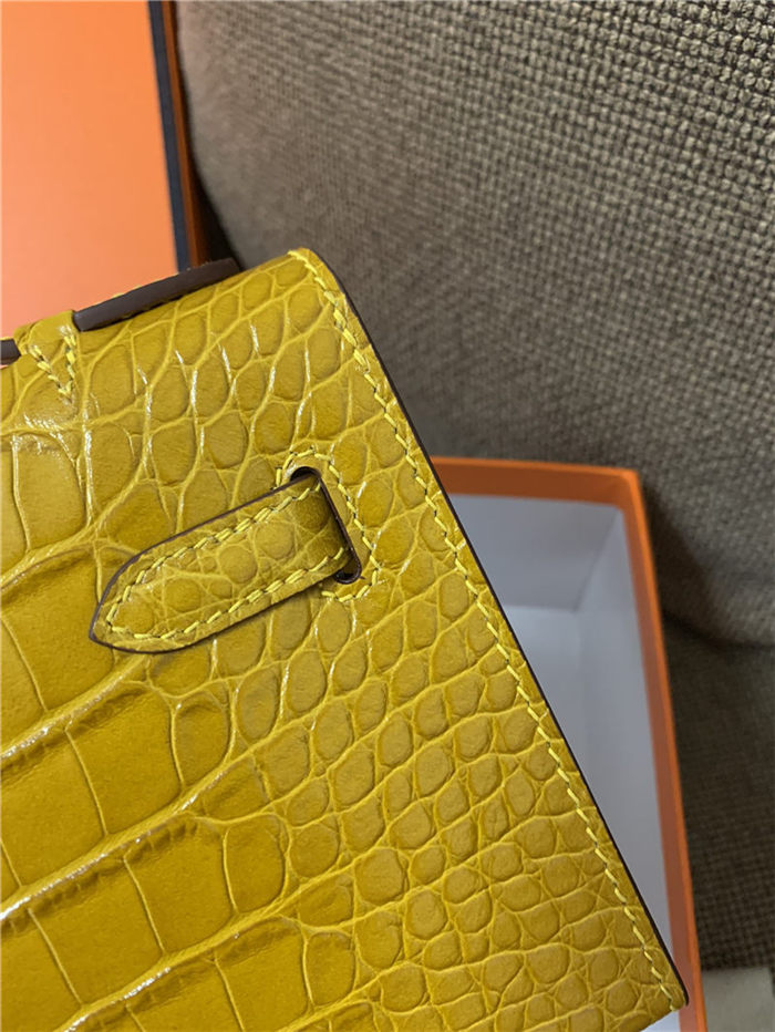 Hermes Kelly Pochette Bag Crocodile Silver/Gold Metal WAX High Customizing Style