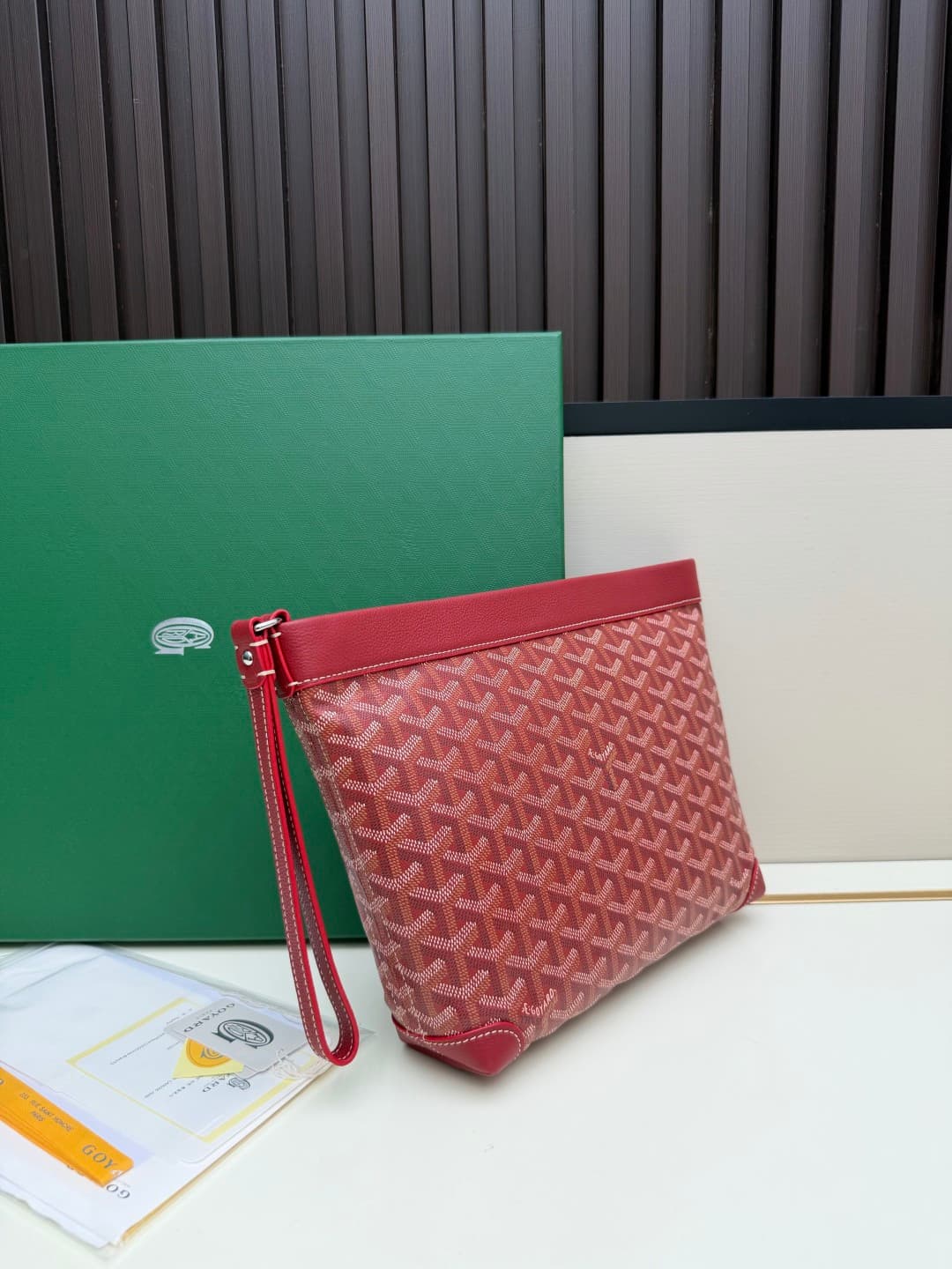 Goyard Conti pouch Goyardine canvas and Chevroches Calfskin Burgandy High