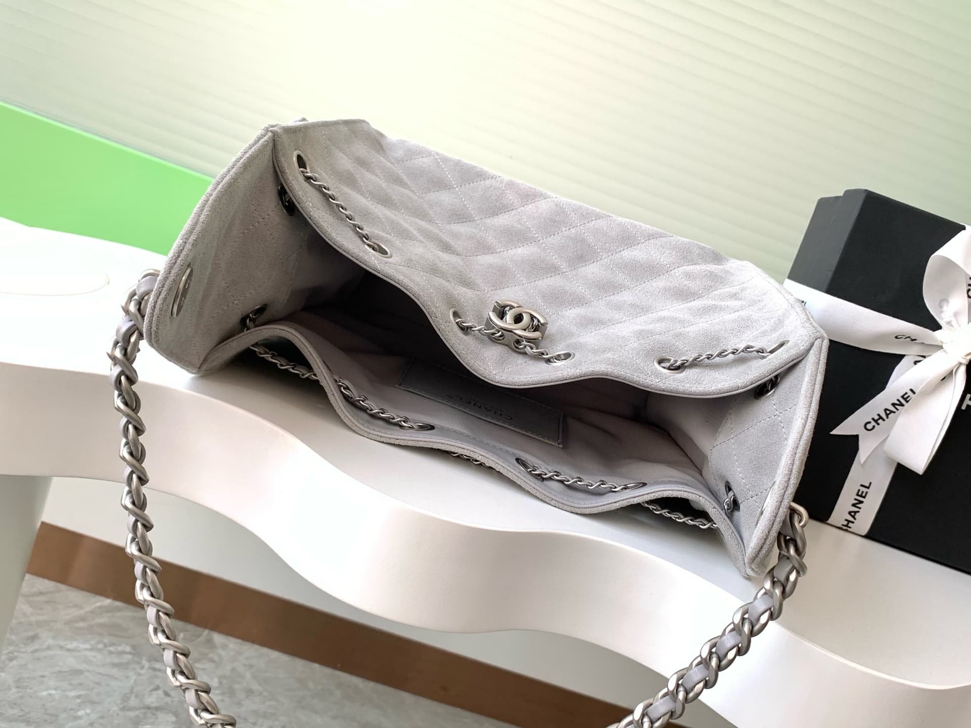 Chanel 25 Small Hobo handbag AS5293 Suede & silver-tone metal Grey A