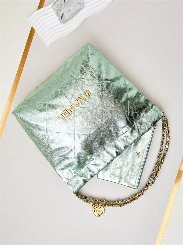 Chanel 22 SMALL HANDBAG Metallic Calfskin & Gold-Tone Metal AS3260 Green A