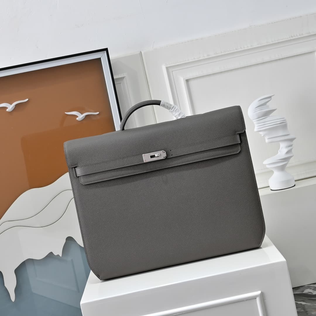 Hermes Kelly depeches Epsom 36 briefcase In EtaIn Silver Metal CalfskIn WAX High