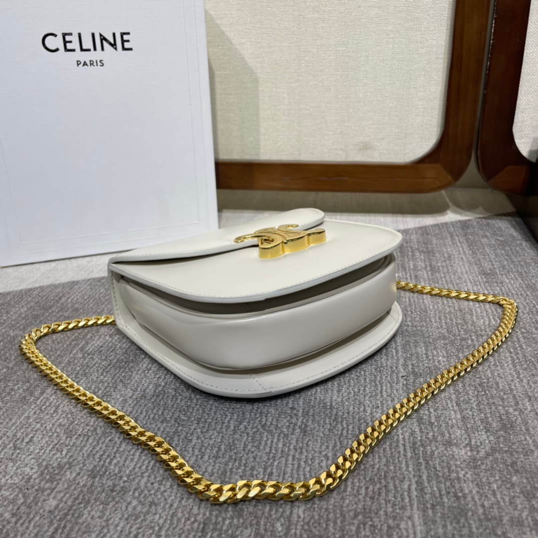 Celine Teen Besace Clea Bag in Shiny White Calfskin Leather High