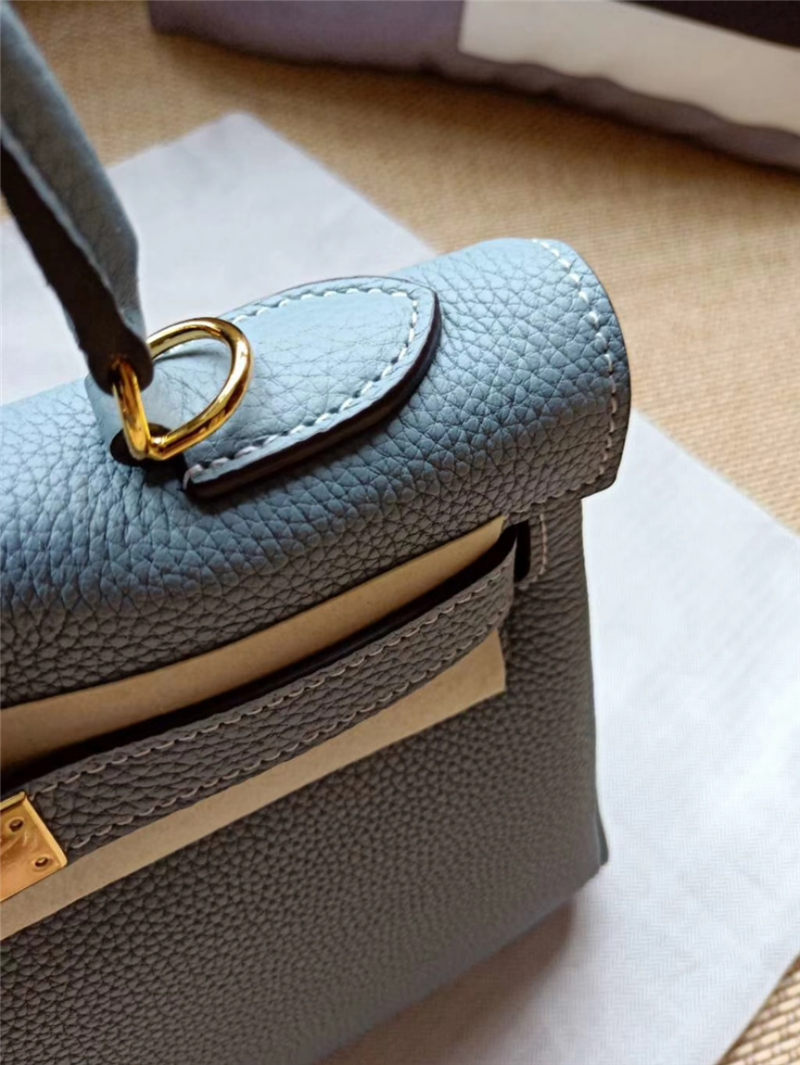 Hermes Kelly 25/28 Retourne Bag Calfskin In Bleu Lin High