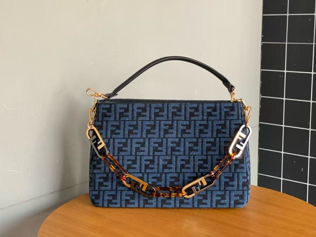Fendi O'Lock Zip Shoulder Bag in Blue Zucca Chenille High