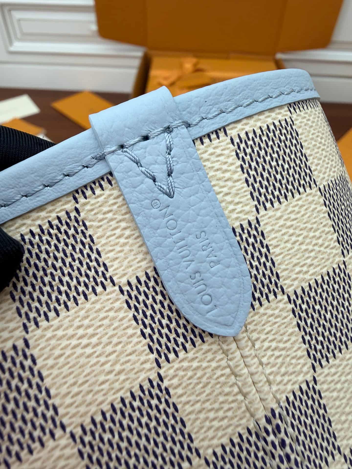 Louis Vuitton Neverfull Inside Out MM Damier Azur/Bleu Olympe Cowhide leather N40946 TOP