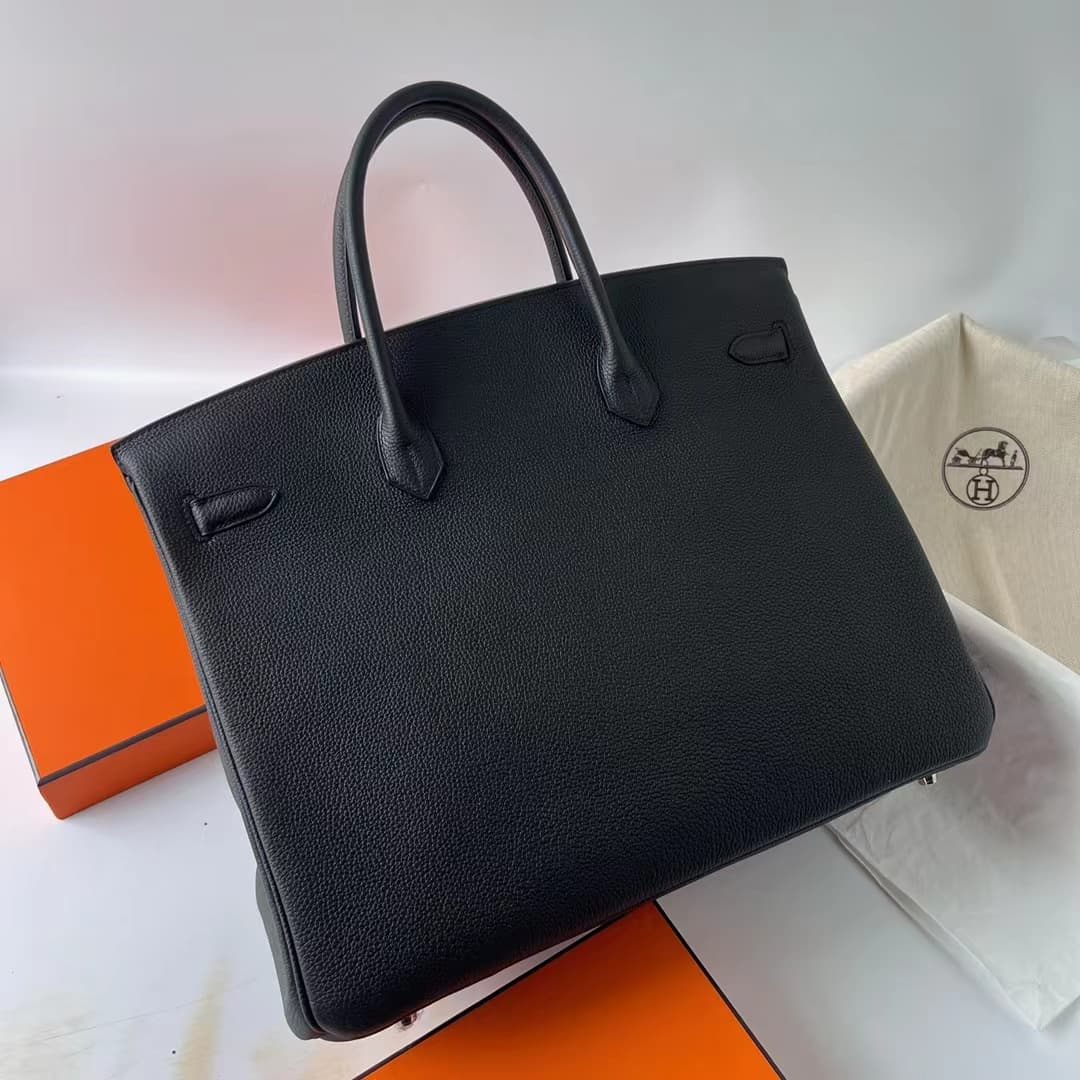 Hermes Birkin 40cm Bag Togo Leather Silver/Gold Metal In Black WAX High Customizing Style
