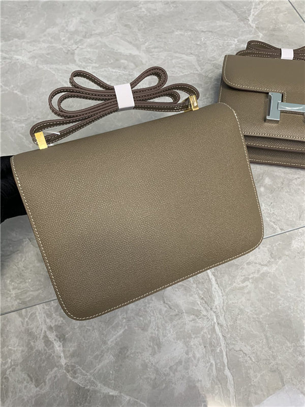 Hermes Mini Constance 18cm/24cm Epsom Bag Silver/Gold Metal Etoupe High