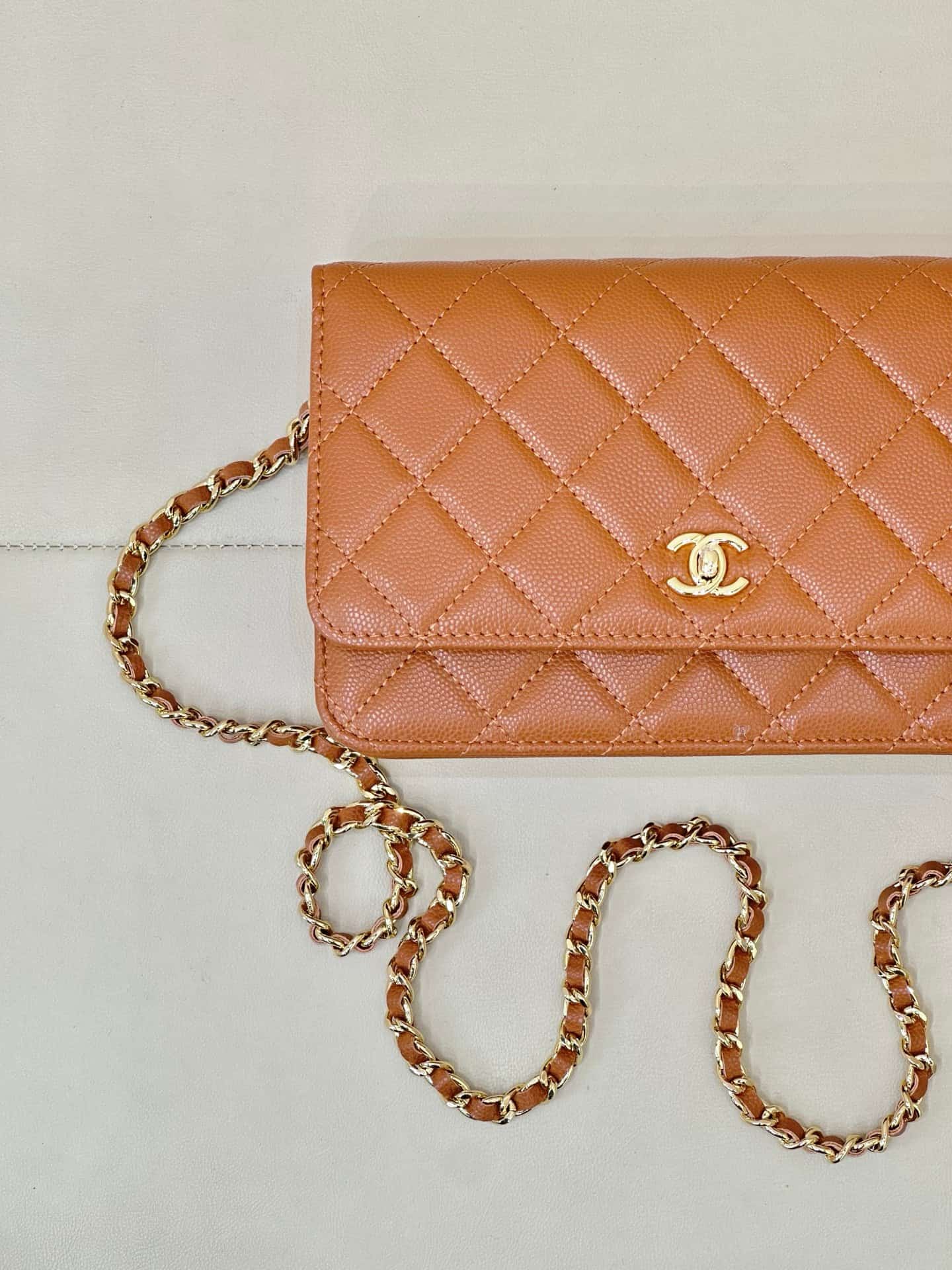 Chanel Classic Wallet on Chain Grained Shiny Calfskin& Gold-Tone Metal AP4241 Caramel TOP