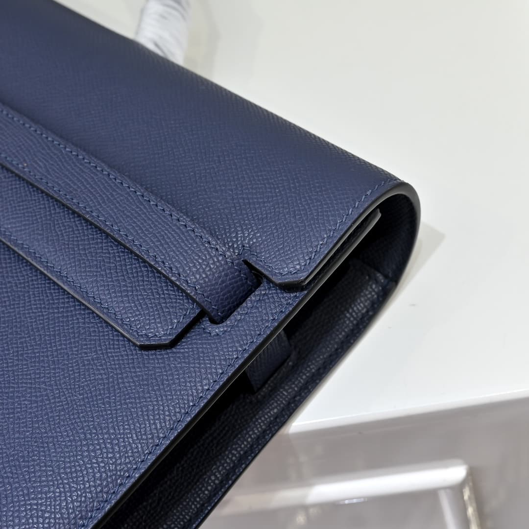 Hermes Kelly depeches Epsom 36 briefcase In Navy blue Silver Metal CalfskIn WAX High