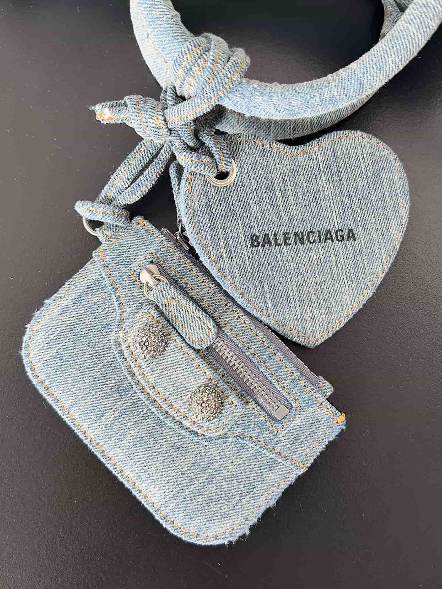 Balenciaga Small Neo Cagole City bag in Washed Frayed Denim with crystal High