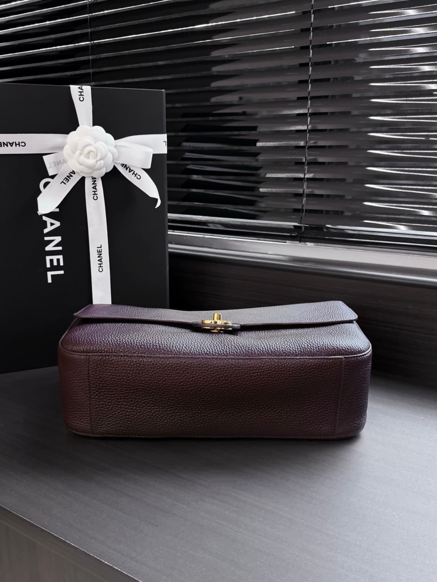Chanel Maxi Flapbag Grained Calfskin & Gold-Tone Metal Dark Brown AS6231 A