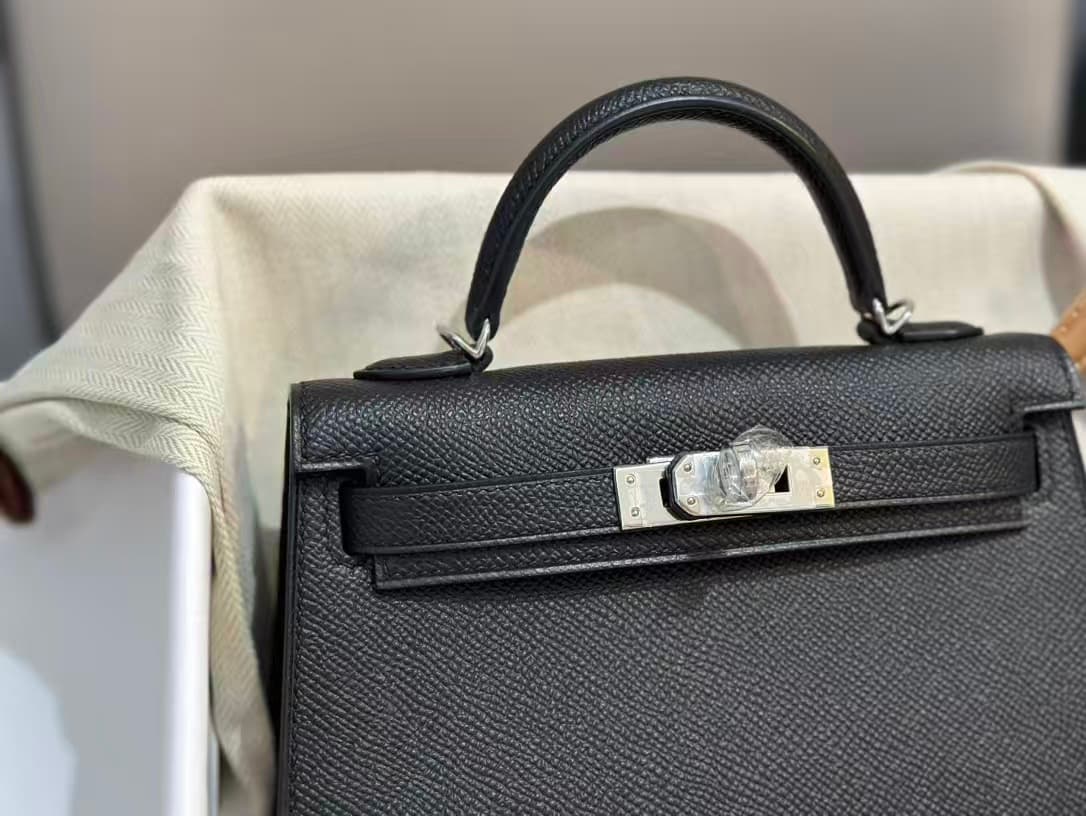 Hermes Kelly Mini Bag Leather WAX Silver Metal Black High Customizing Style