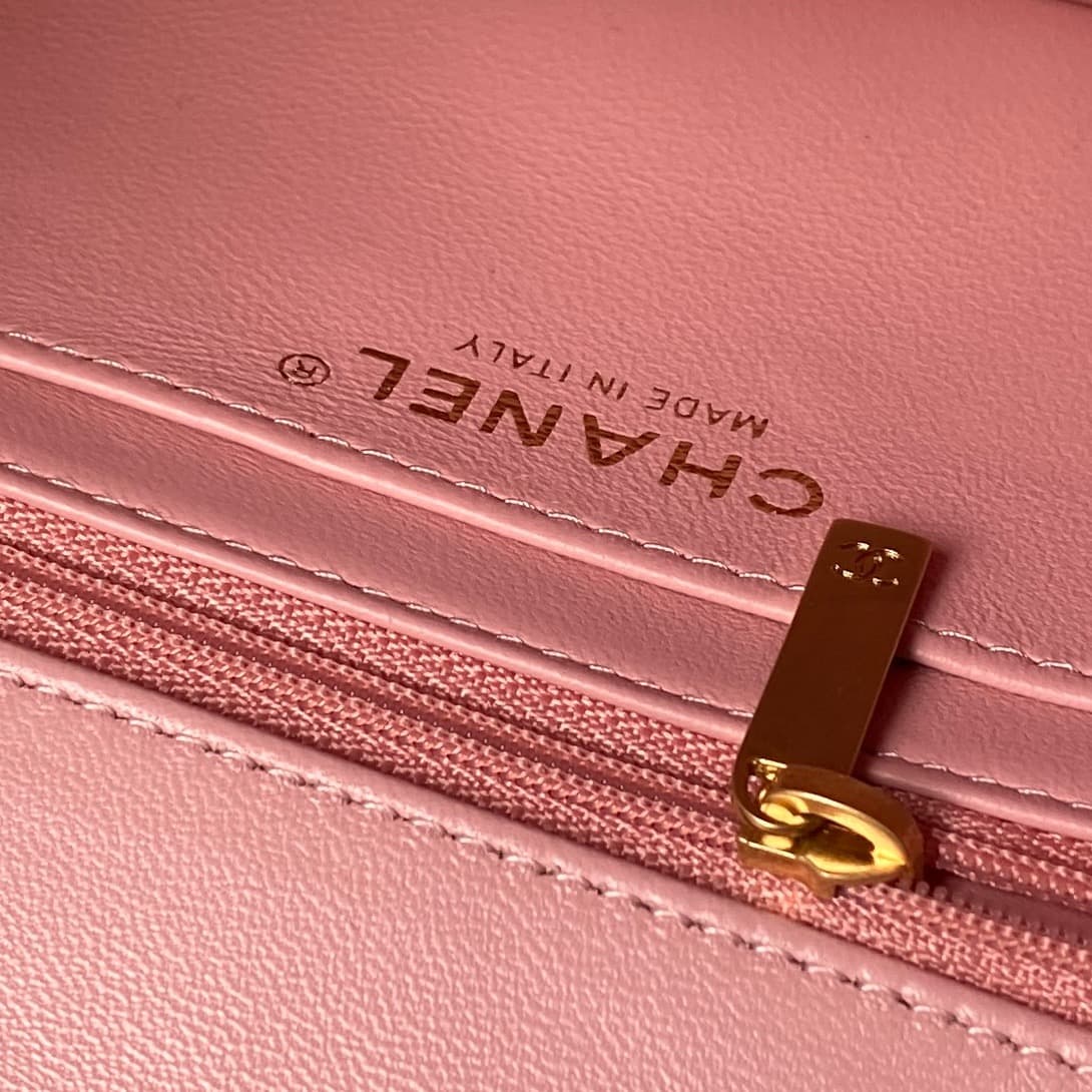 Chanel Mini Flap Bag with Top Handle Lambskin& Gold-tone Metal Light Pink AS5814 A