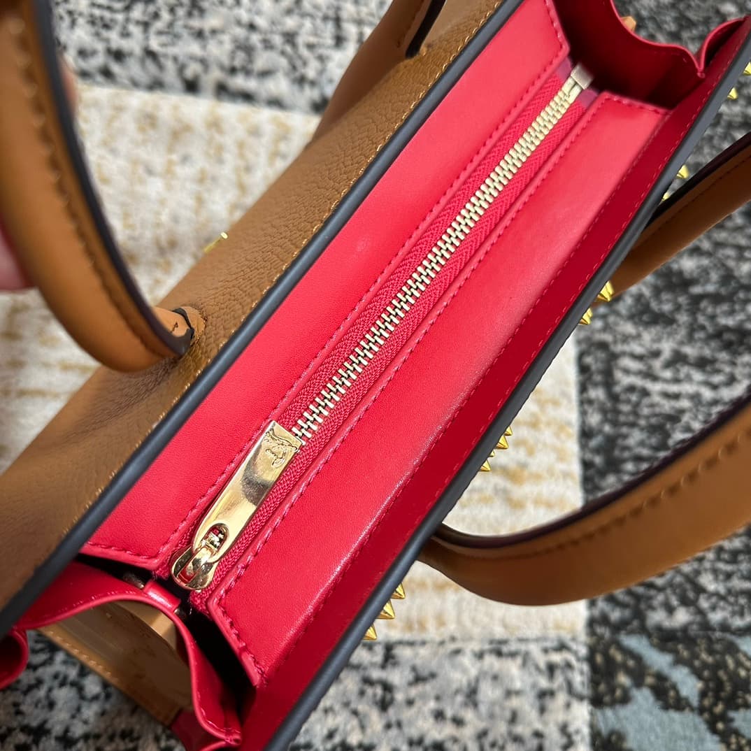 Christian Louboutin Paloma leather tote bag in brown with spikes &studs High