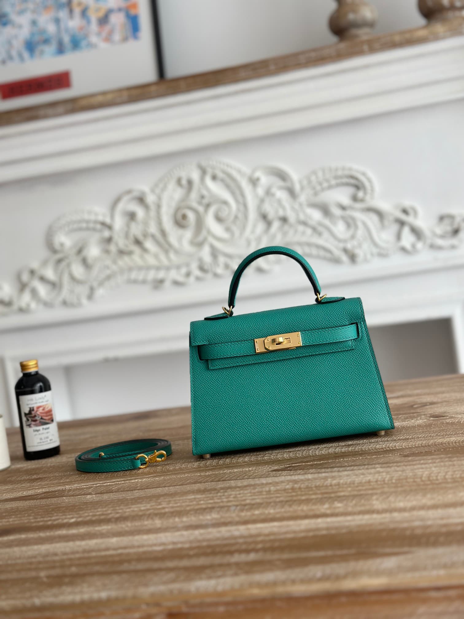 Hermes Kelly Mini II Bag Epsom Leather WAX Vert Veronese High