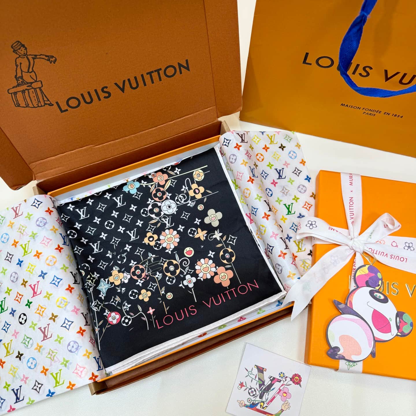 Louis Vuitton x Takashi Murakami Monogram Superflat Flowers Square 90 scarves
