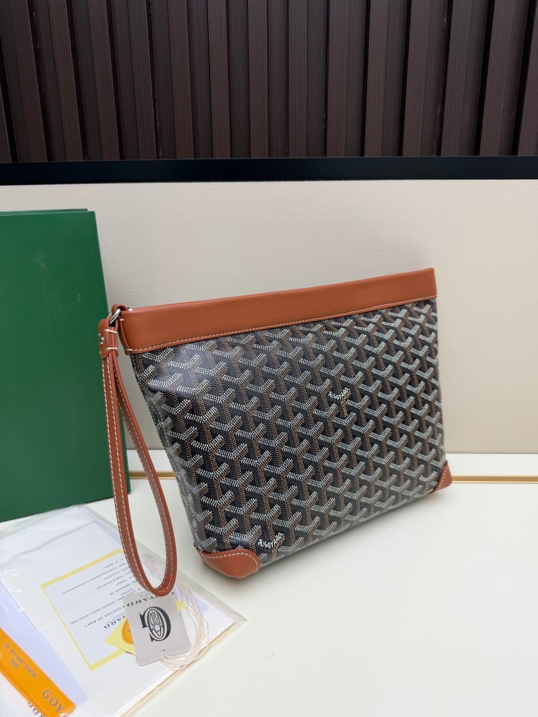 Goyard Conti pouch Goyardine canvas and Chevroches Calfskin Brown High