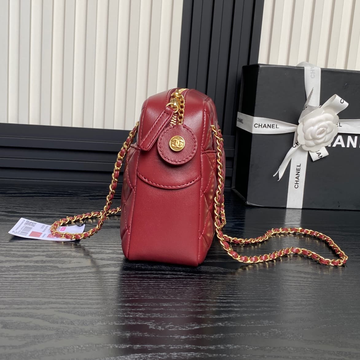 Chanel Maxi Camera Case Lambskin & Gold-Tone Metal Burgundy AS5187 A