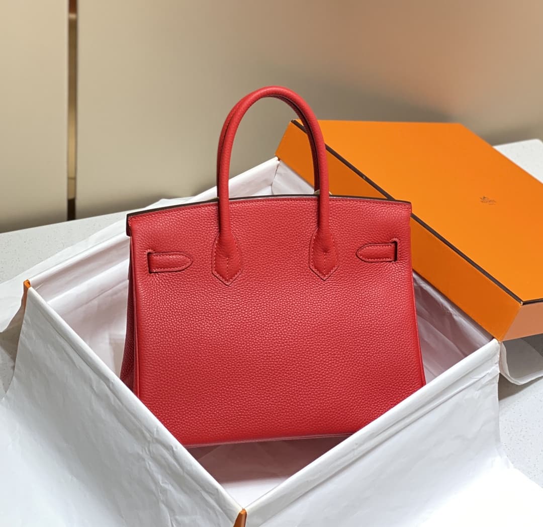 Hermes Birkin 25/30/35cm Bag Calfskin Silver/Gold Metal In Red High