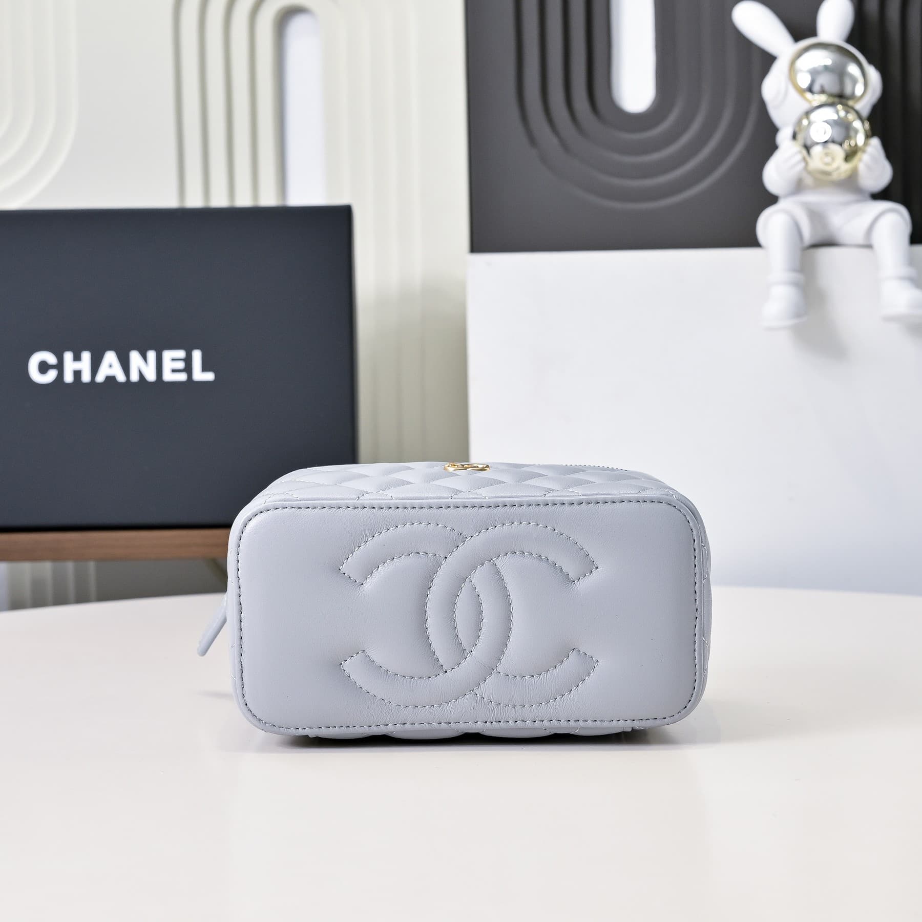 Chanel Vanity with Chain AP2303 Lambskin Gold Metal Grey High