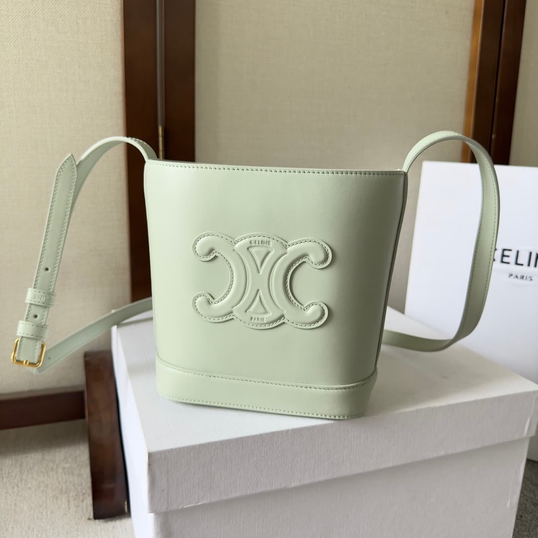 CELINE Small Bucket Bag in Jade Smooth Calfskin Leather High