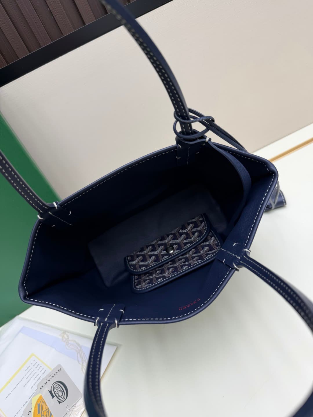 Goyard Mini Anjou Tote Goyardine Canvas with White Painted Mascot Navy Blue High