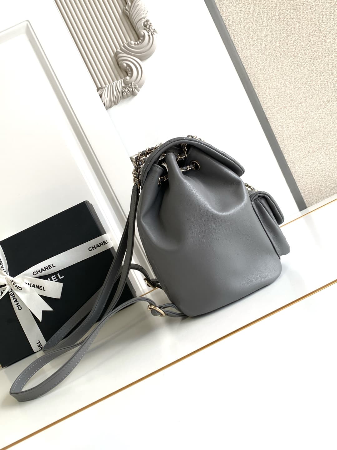 Chanel Medium Quilted Duma Backpack Lambskin AS3618 Grey A
