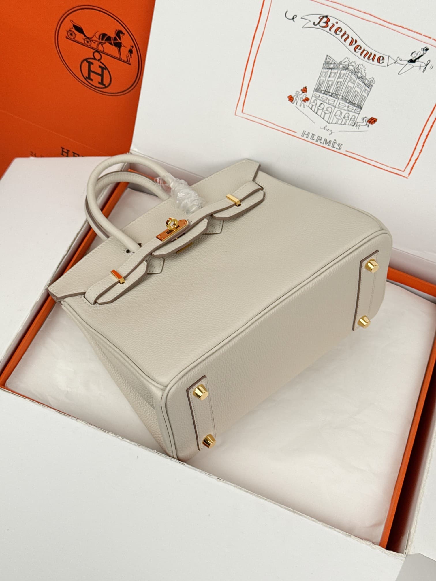 Hermes Birkin 25/30 Bag Togo Calfskin Leather Craie High