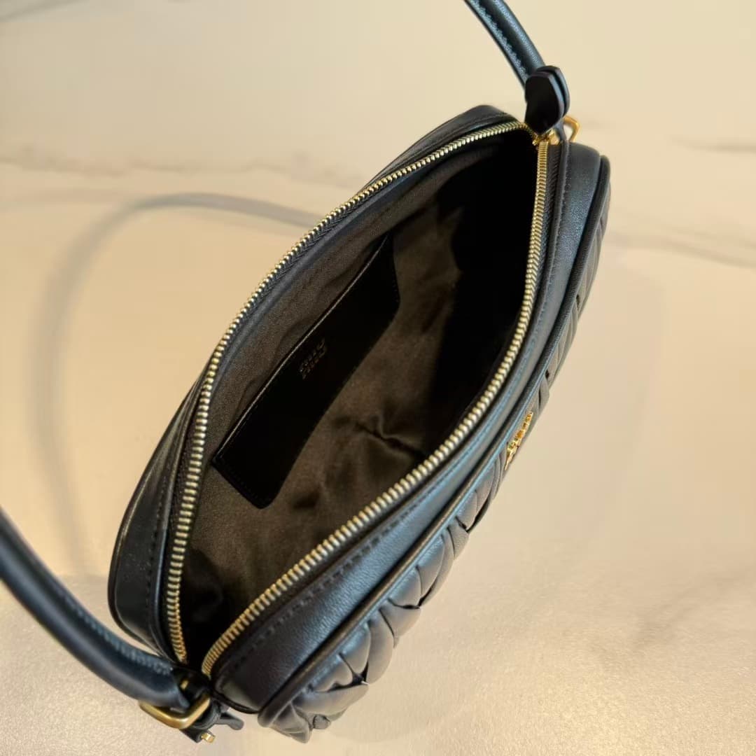 Miu Miu Black Matelassé Nappa Leather Pouch High
