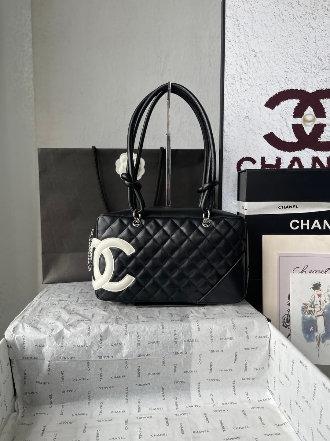 Chanel Cambon Ligne Bowler bag Calfskin & Silver-Tone Metal AS25171 Black High