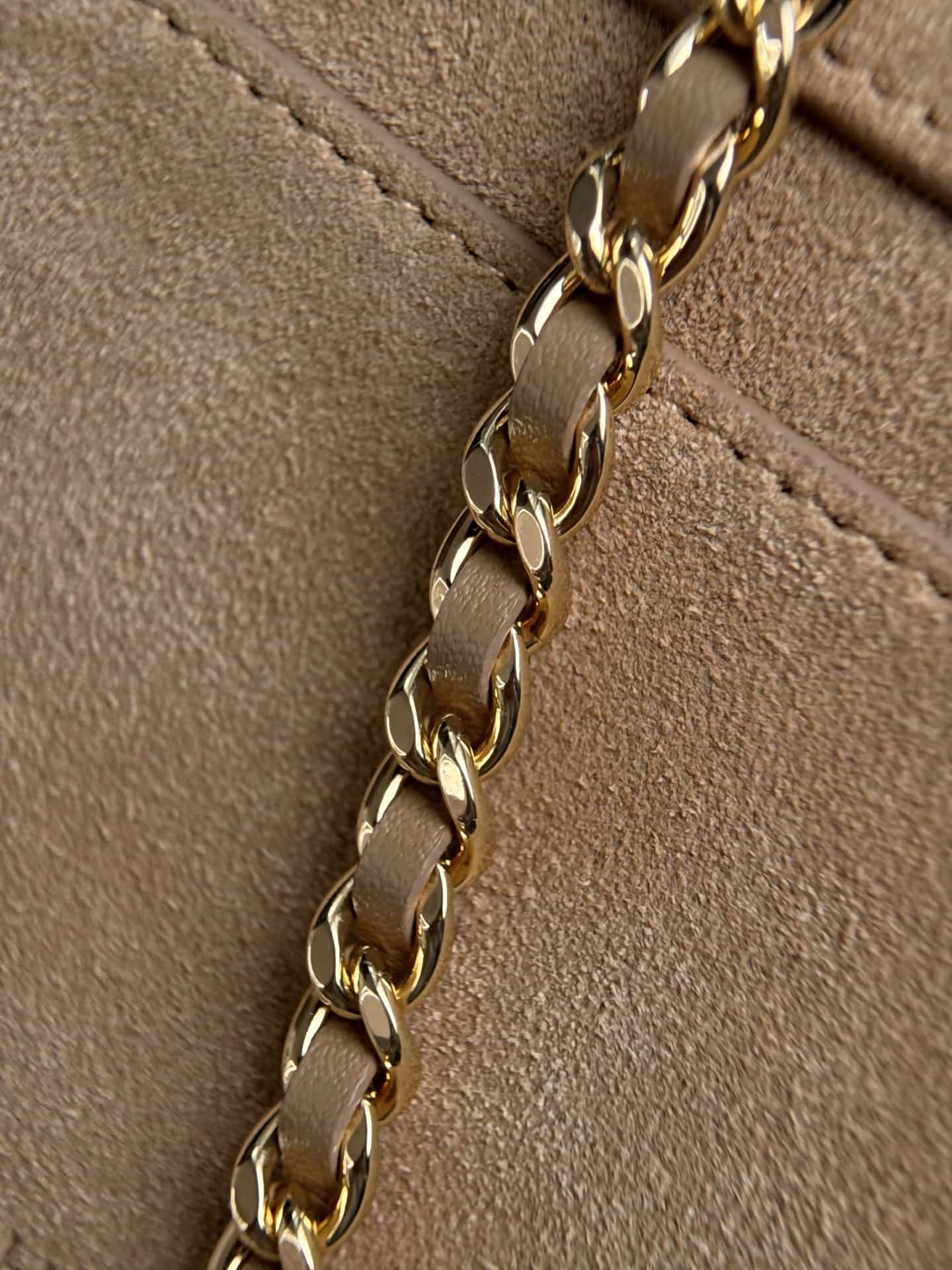 Chanel Small Vanity with Chain Suede Calfskin & Gold Metal Beige AP5346 A