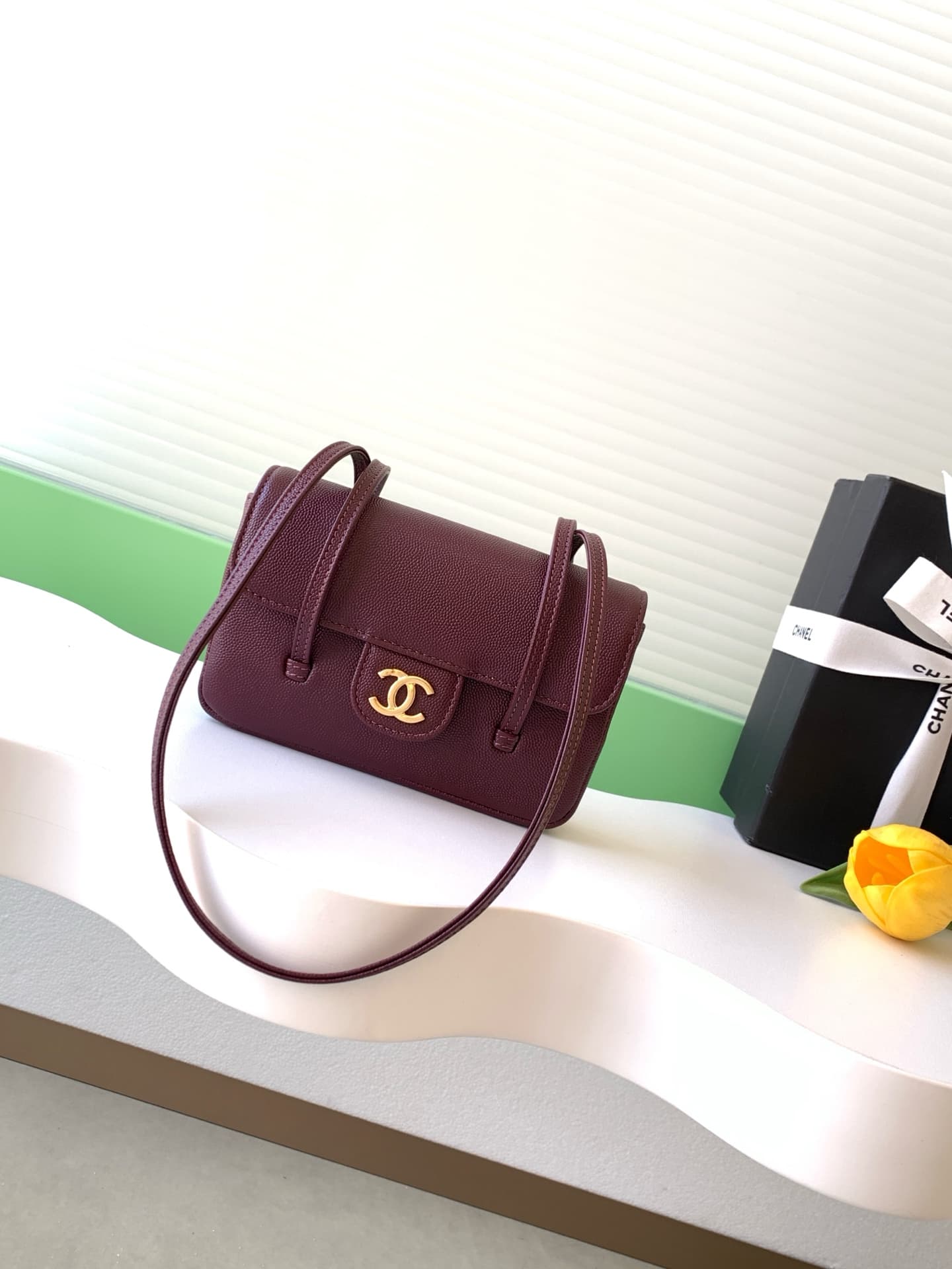 Chanel Clutch with Leather Strap Grained Shiny Calfskin & Gold-Tone Metal Claret AP5068 A