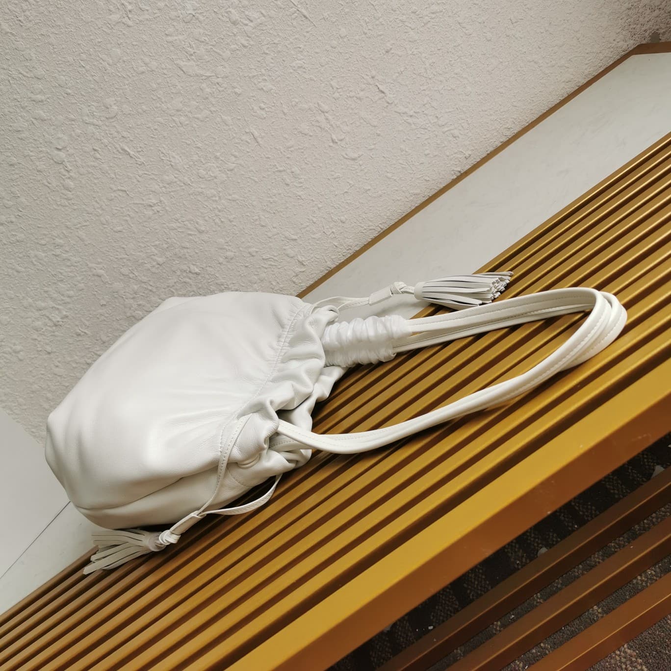 Prada Nappa Drawstring Tote Bag Lambskin White 1BG541 High