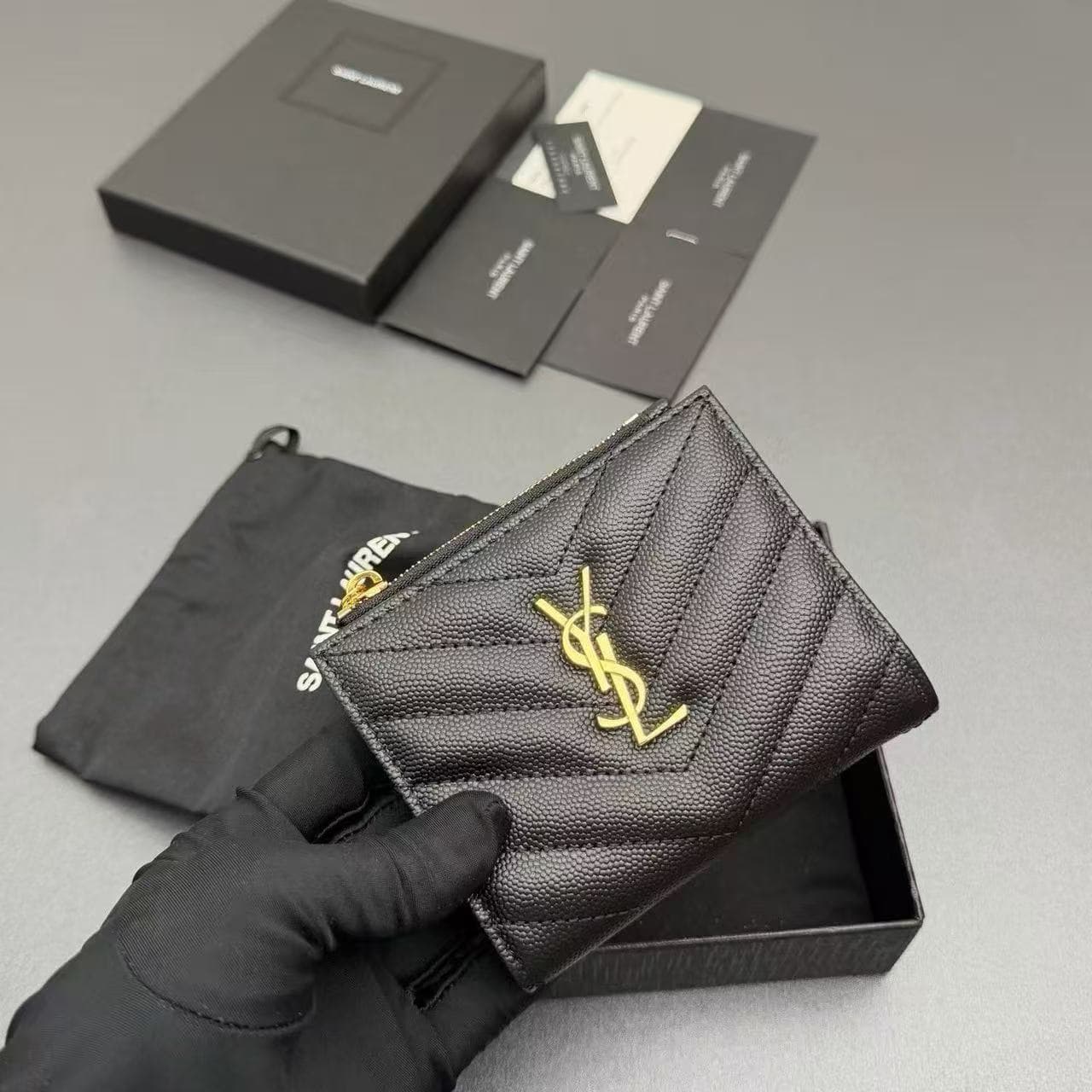 MONOGRAM ZIPPED CARD CASE IN GRAIN DE POUDRE EMBOSSED LEATHER High