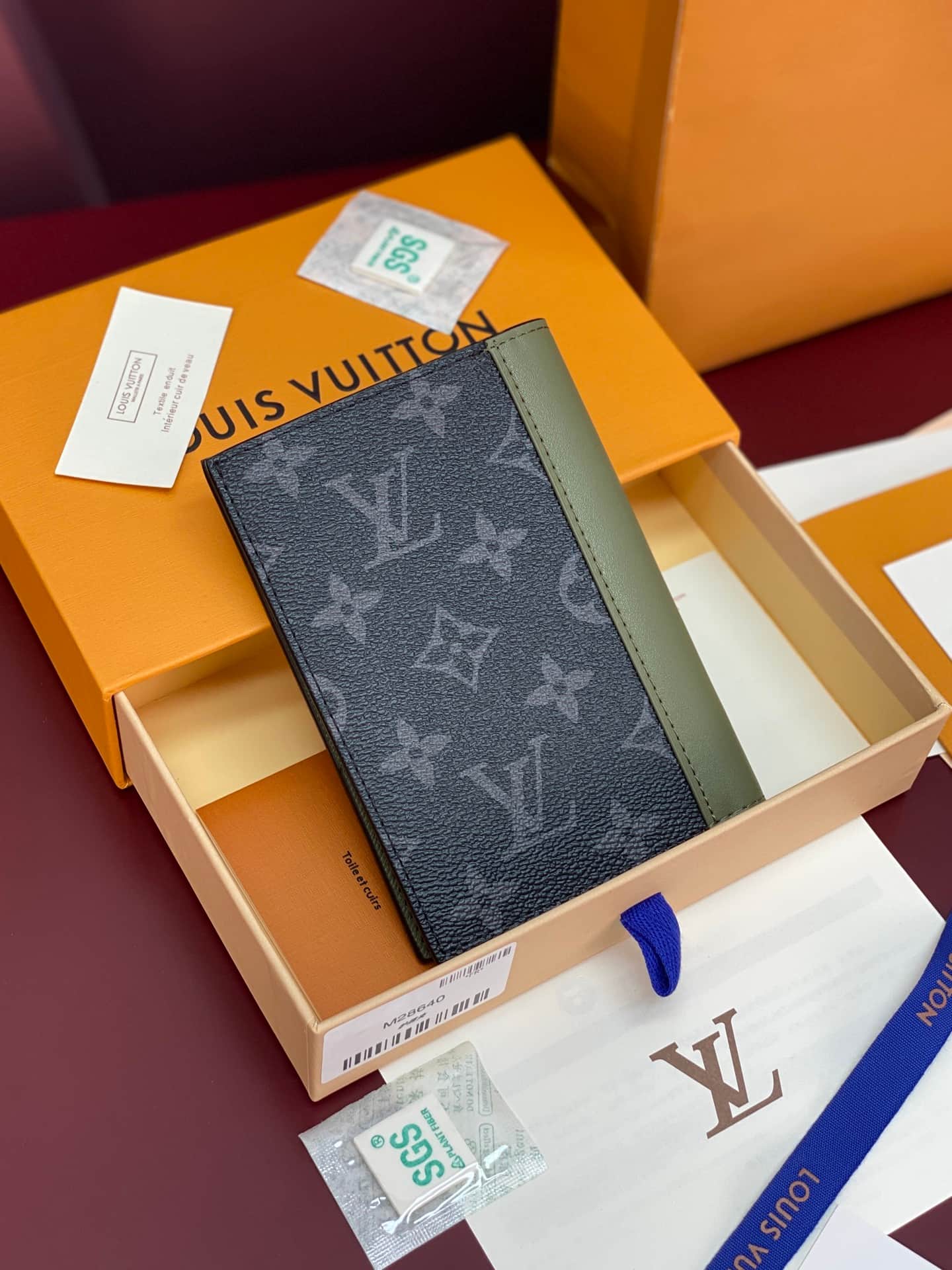 Louis Vuitton Passport Cover Khaki Green Monogram Eclipse coated canvas M28640 High