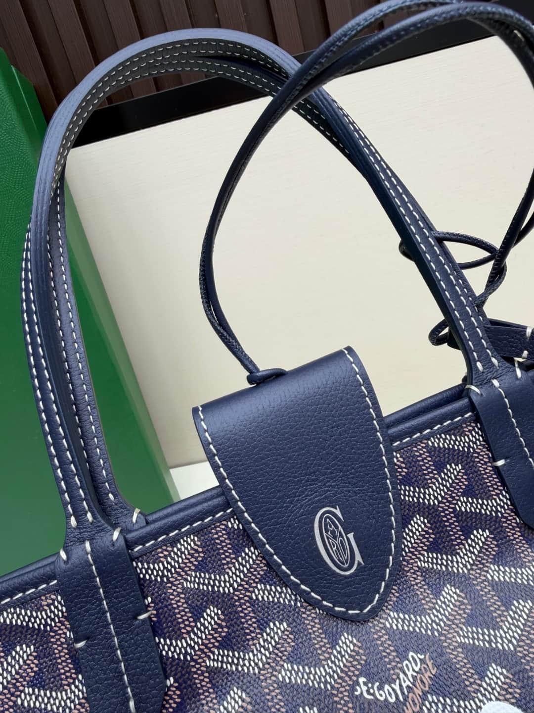 Goyard Mini Anjou Tote Goyardine Canvas with White Painted Mascot Navy Blue High