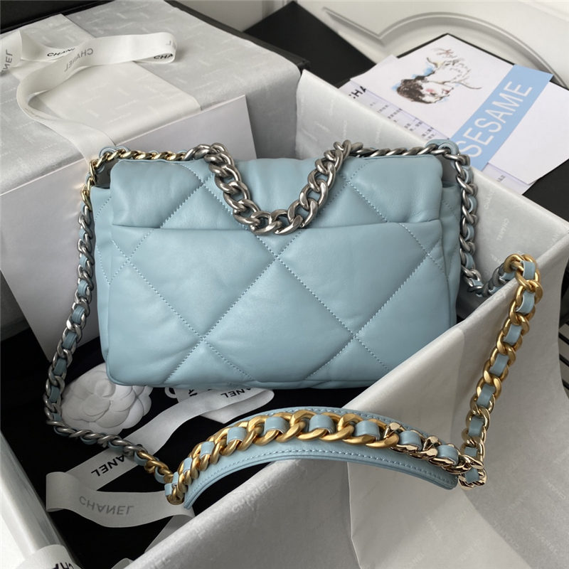 Chanel 19 Flap Bag Lambskin Blue Silver High