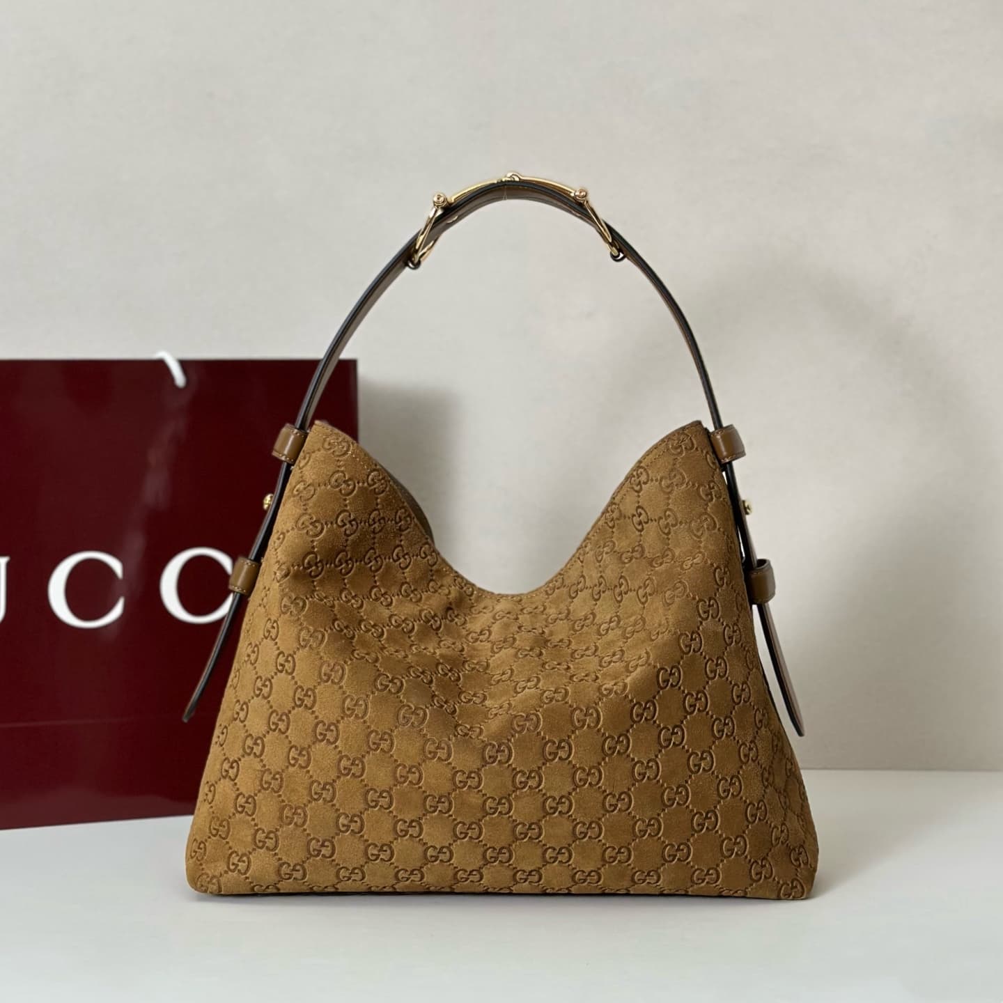 Gucci Beatrix medium tote bag 850926 Brown GG Suede High