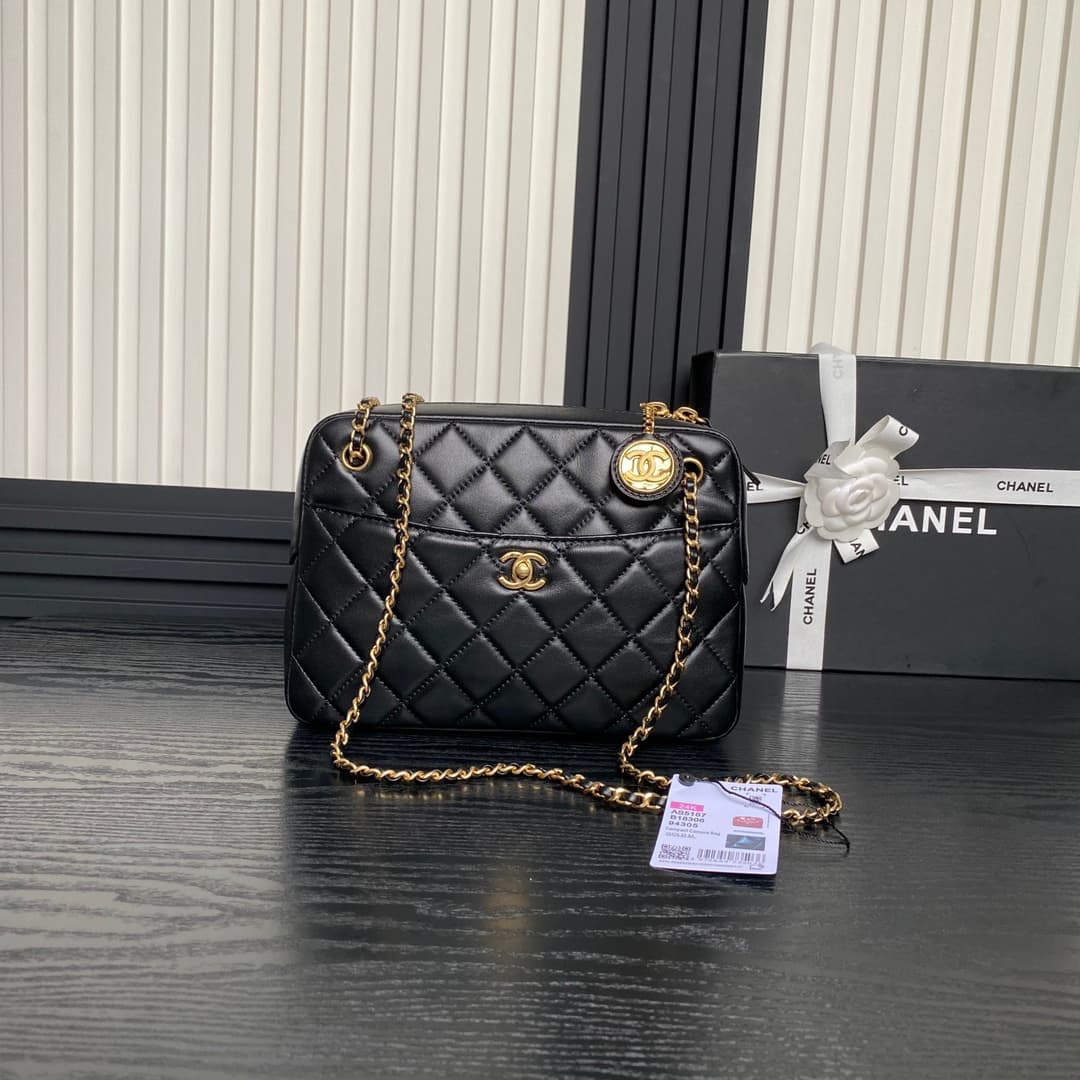 Chanel Maxi Camera Case Lambskin & Gold-Tone Metal Black AS5187 A