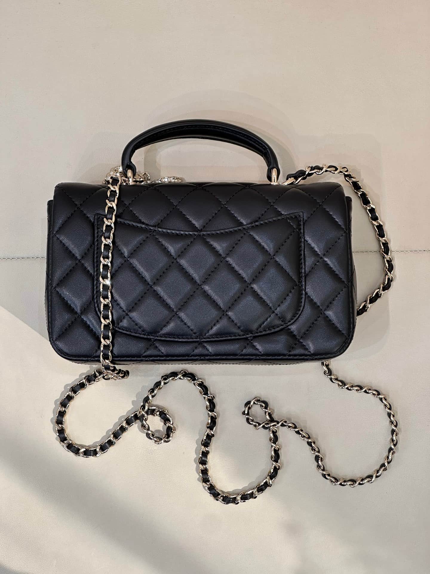 Chanel Mini Classic Handbag Lambskin Strass & Gold-Tone Metal AS2431 black TOP