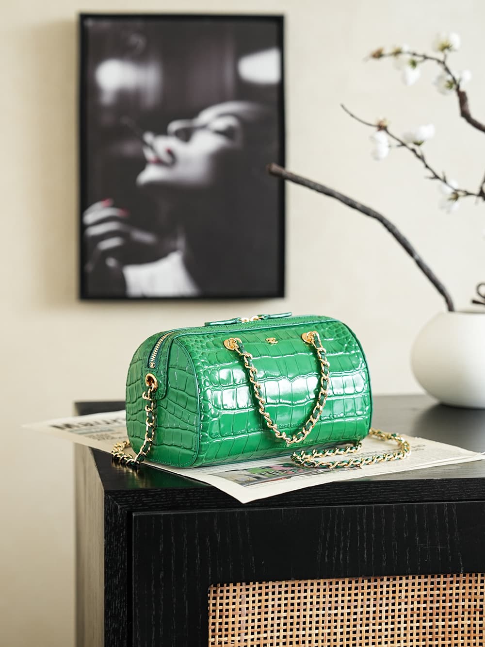 Chanel Mini Timeless Classic Barrel Bag crocodile-embossed calfskin& Gold-Tone Metal Green AP5390 A