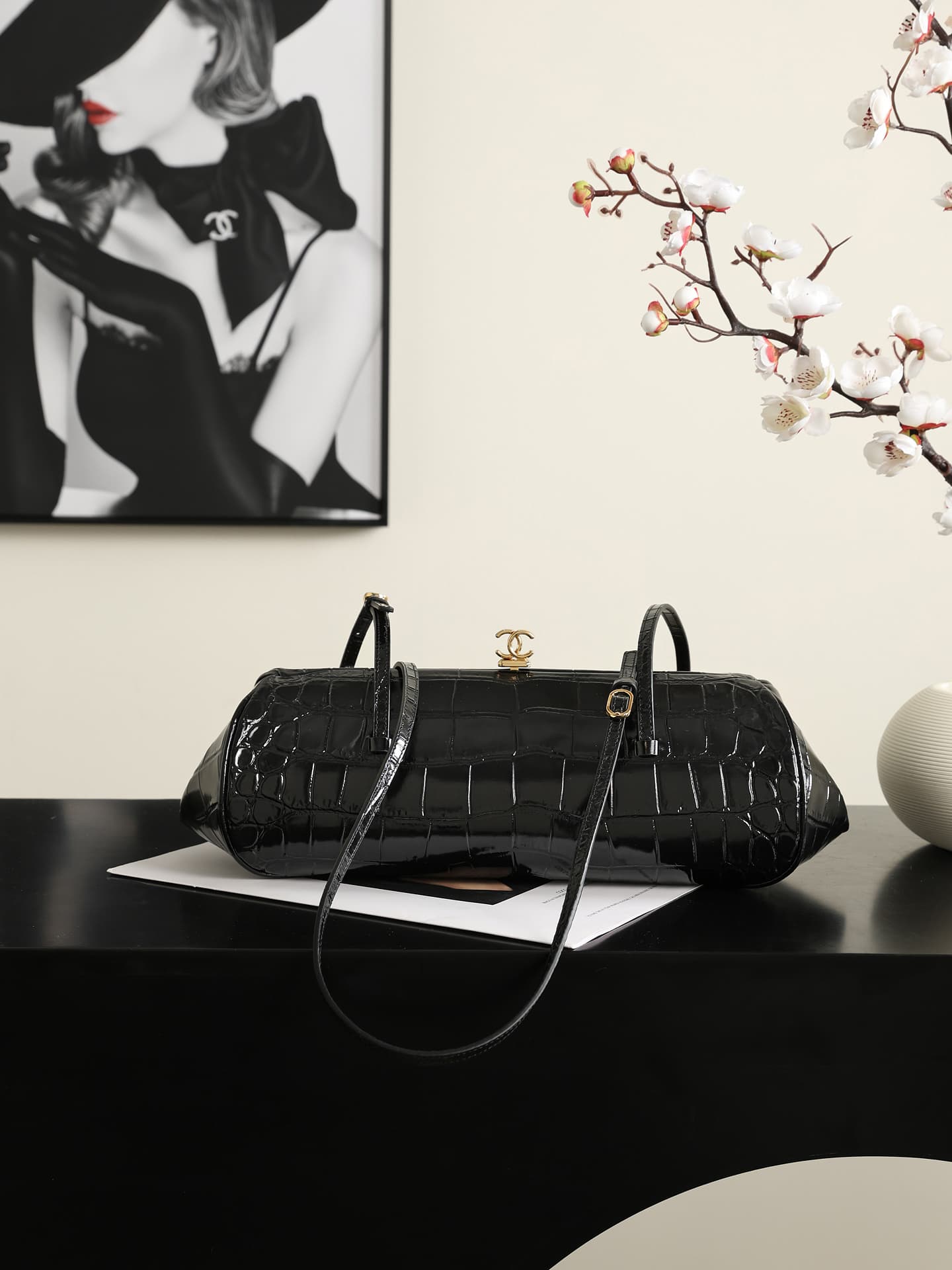 Chanel Crocodile-embossed Calfskin Coco Bowling Bag & Gold-Tone Metal 6434 A