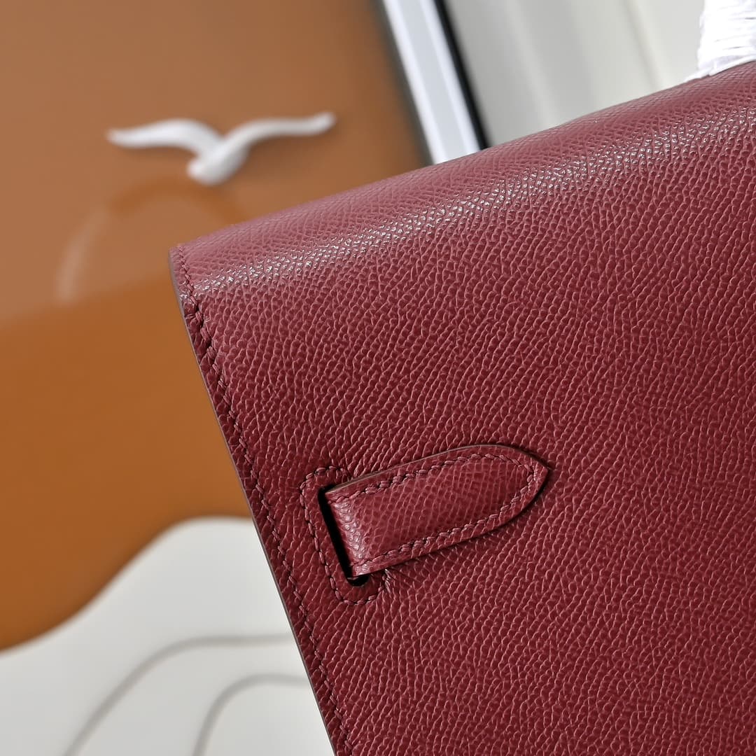 Hermes Kelly depeches Epsom 36 briefcase In Burgundy Silver Metal CalfskIn WAX High