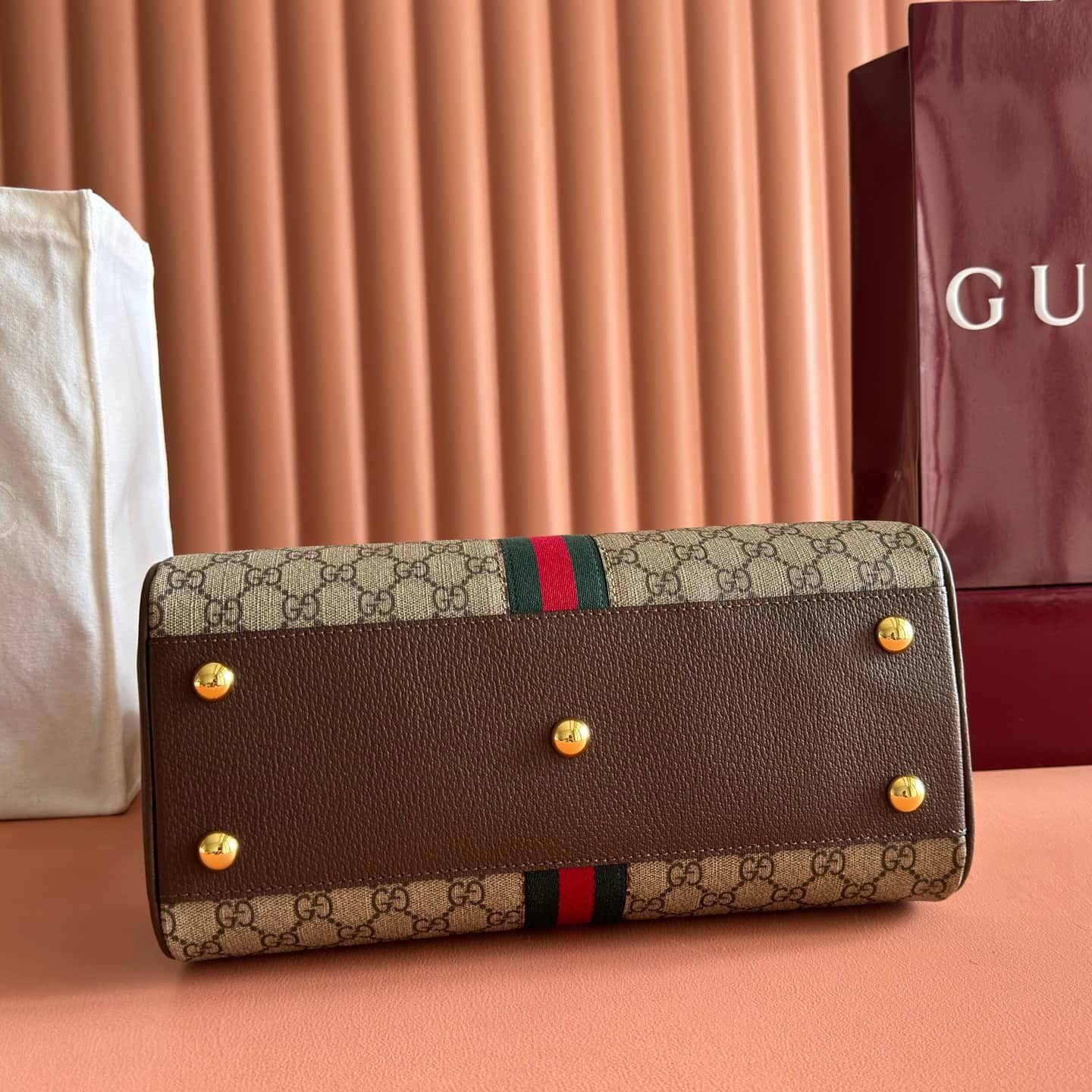 Gucci Ophidia Medium GG Top Handle Bag in beige and brown monogram canvas 724575 High